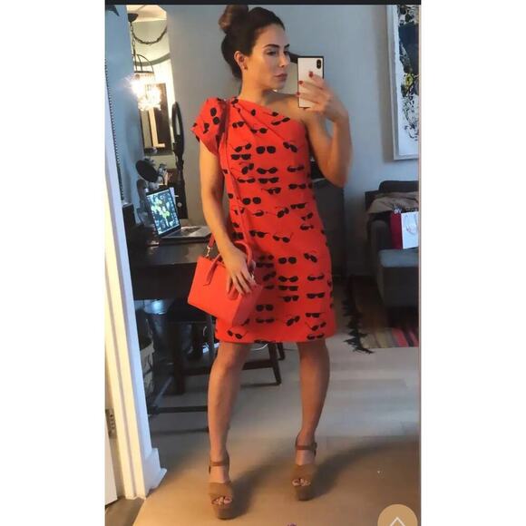 VICTORIA VICTORIA BECKHAM Red Printed Sunglasses One Shoulder Dress Size 4 - Picture 14 of 14